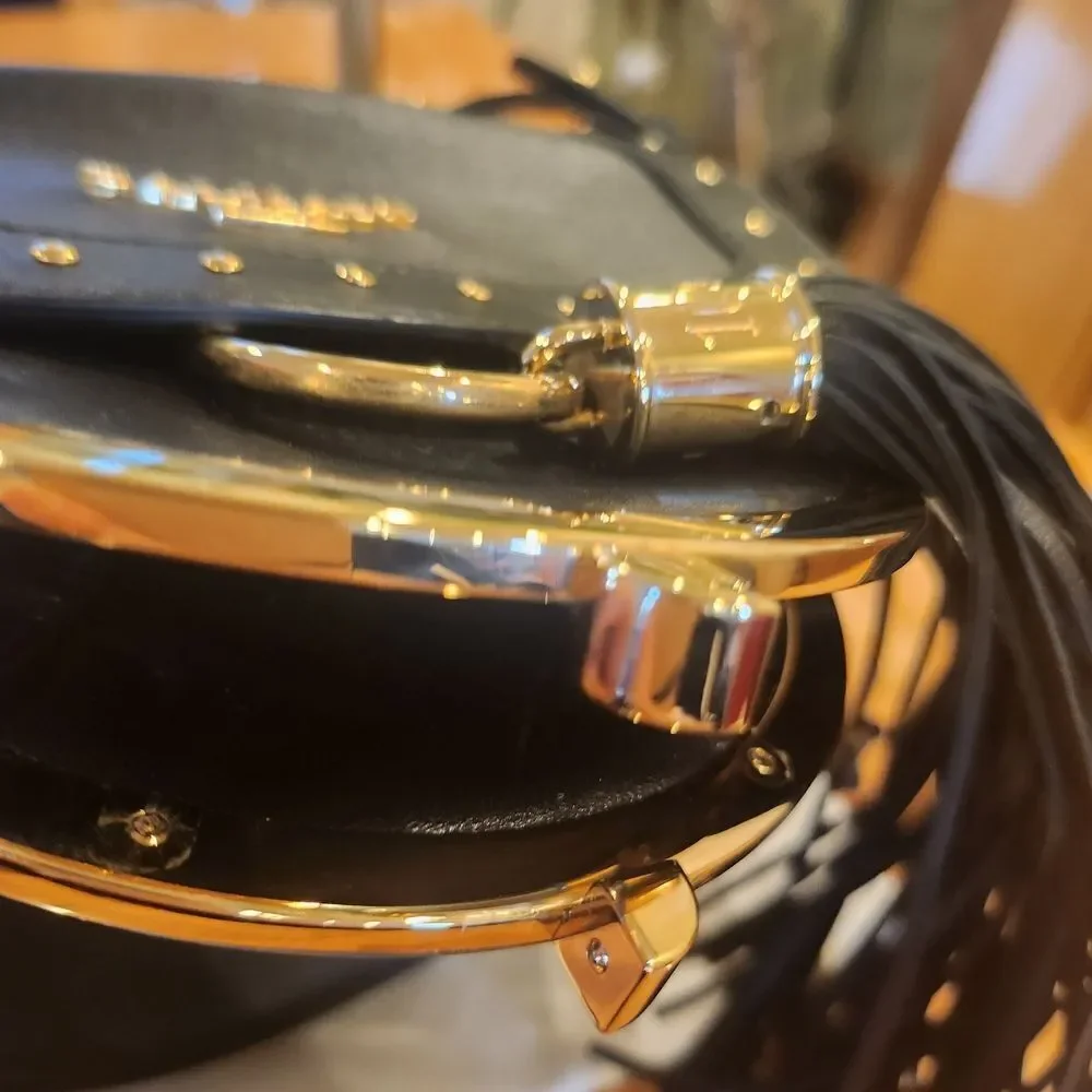 Balmain Black Leathet Crossbody Bag with Gold Accents And Bold Tassel